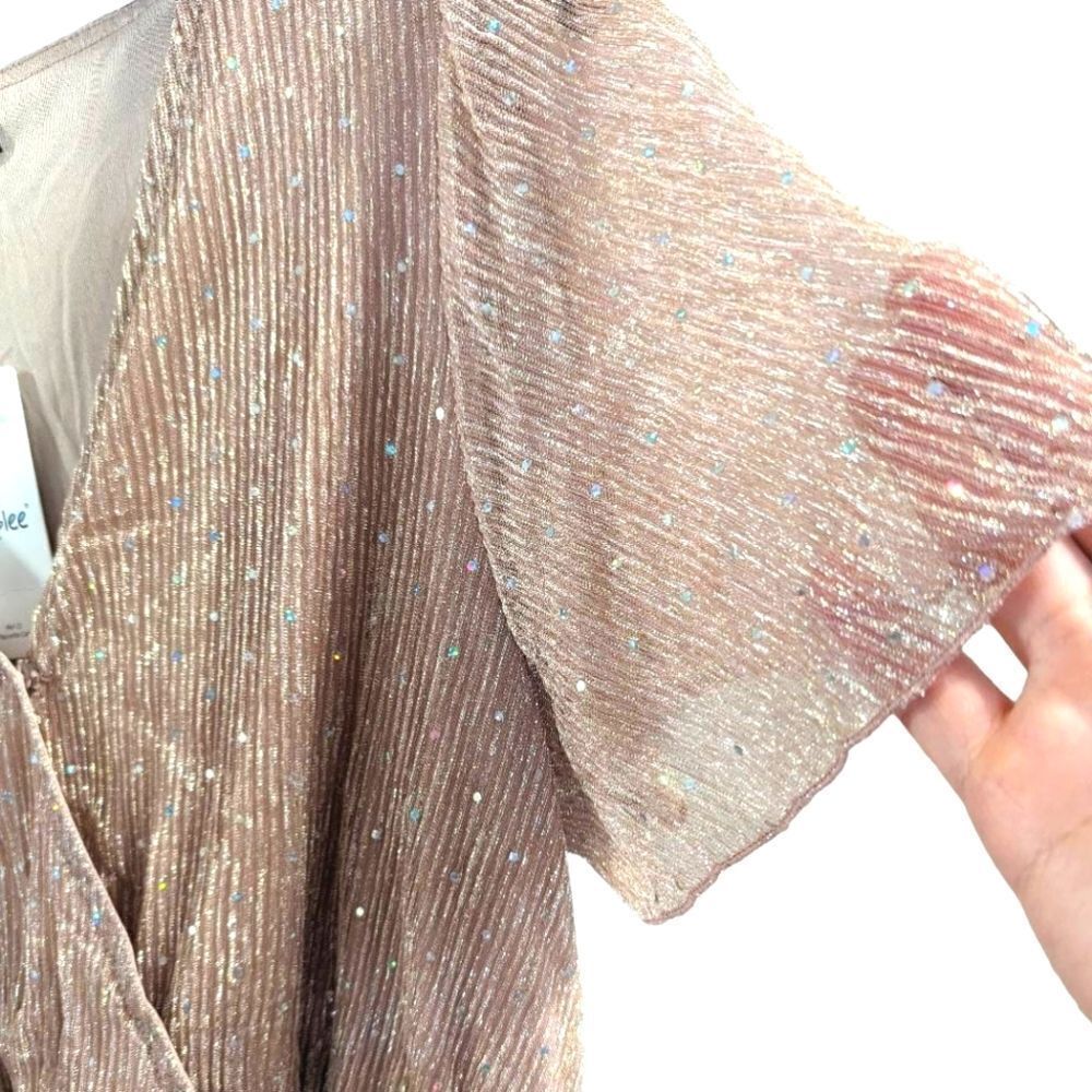 Simplee blush pink metallic sparkly glitter knit flutter sleeve long dress S - Picture 6 of 6